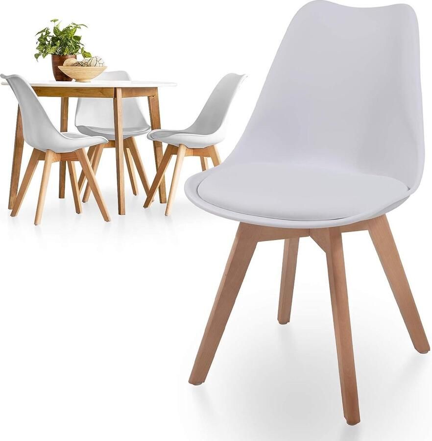 Floraya Set 4 eetkamerstoelen Wit Scandinavian style 45x48x80 cm (LxBxH) Geschikt tot 120KG