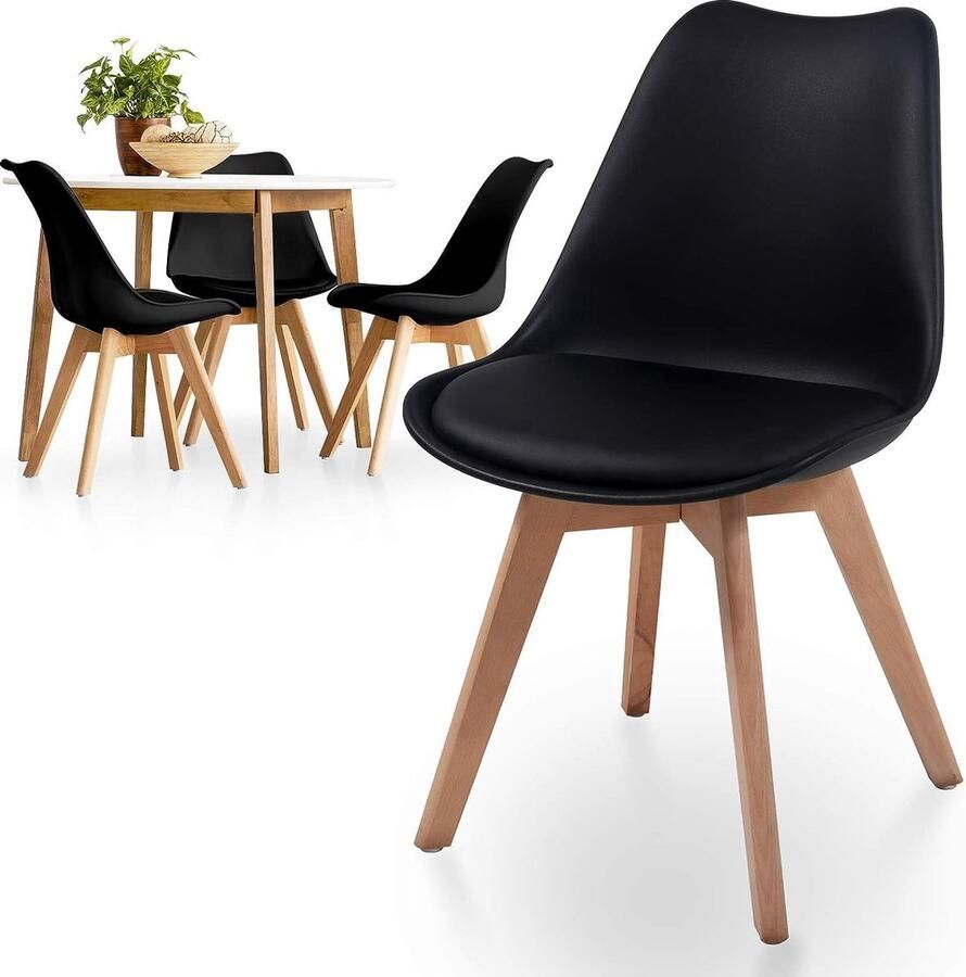 Floraya Set 4 eetkamerstoelen Zwart Scandinavian style 45x48x80 cm (LxBxH) Geschikt tot 120KG