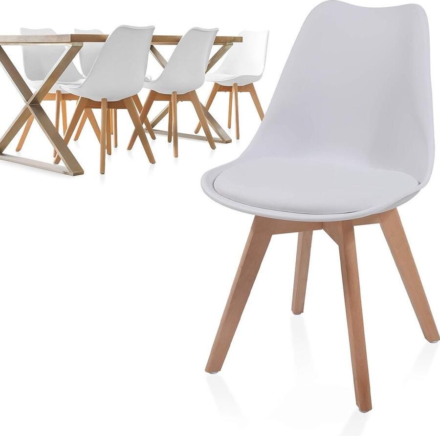 Floraya Set 6 eetkamerstoelen Wit Scandinavian style 45x48x80 cm (LxBxH) Geschikt tot 120KG