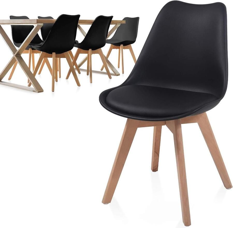 Floraya Set 6 eetkamerstoelen Zwart Scandinavian style 45x48x80 cm (LxBxH) Geschikt tot 120KG