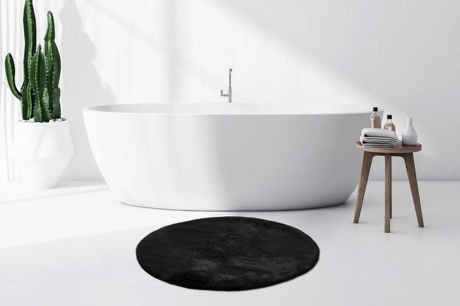 Floraya Vloerkleed Badmat Fluffy Donkergrijs 100cm Rond