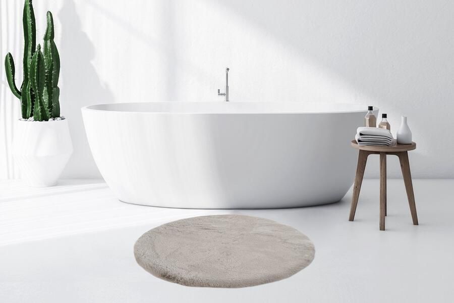 Floraya Vloerkleed Badmat Fluffy Lichtgrijs 100cm Rond