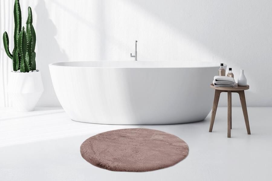 Floraya Vloerkleed Badmat Fluffy Roze 100cm Rond