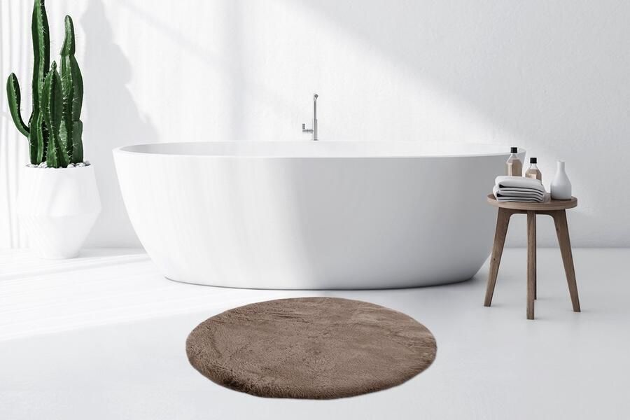 Floraya Vloerkleed Badmat Fluffy Taupe 100cm Rond