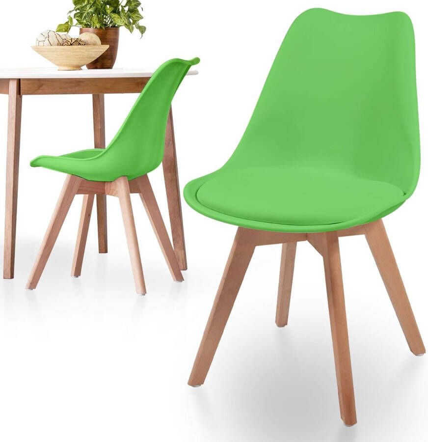 Floraya Set 2 Eetkamerstoelen Appeltjes groen Kunststof incl. zitkussen met rugleuning Scandinavisch design