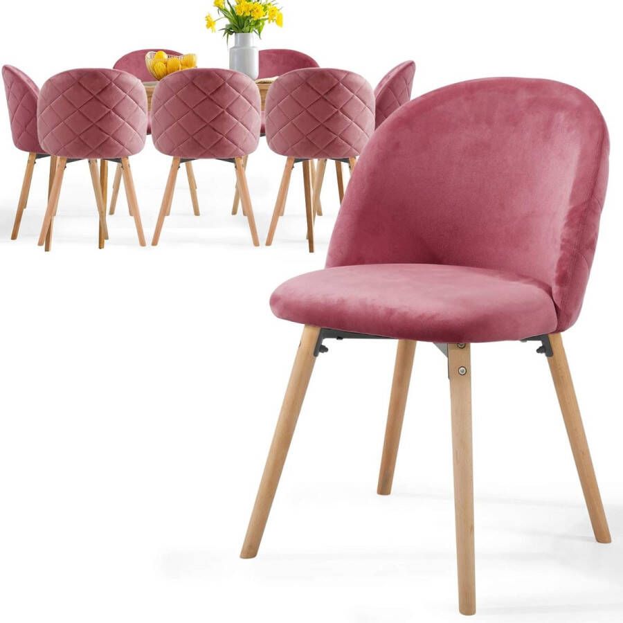 Floraya Set 8 Eetkamerstoelen Oud Roze Bekleed met fluweel met rugleuning Modern Design
