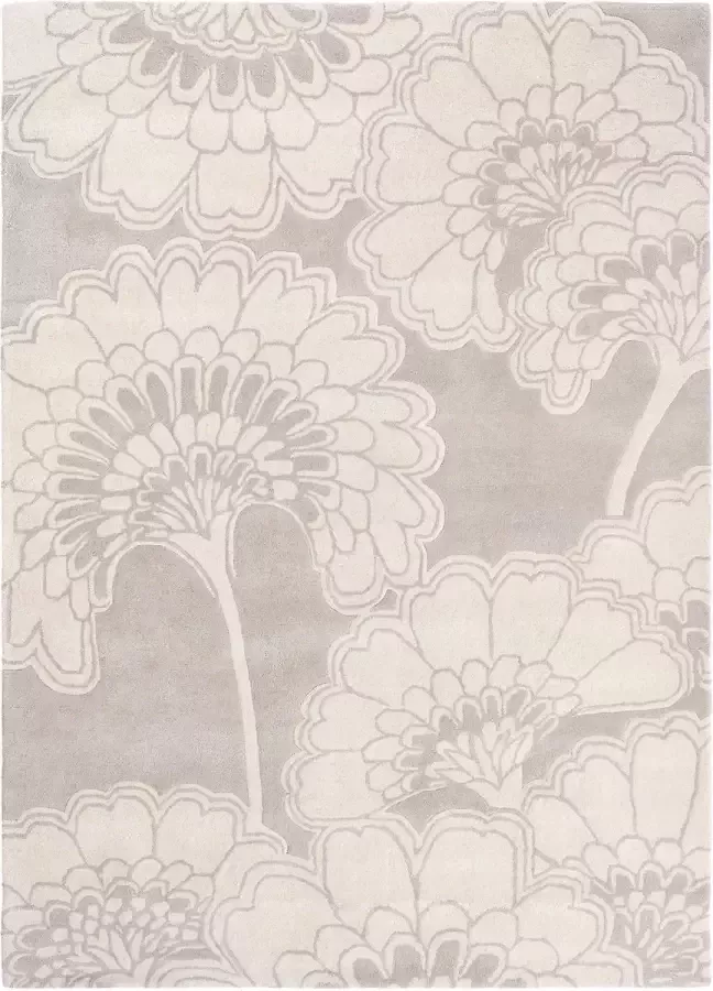 Florence Broadhurst Japanese Floral 39701 Vloerkleed 170x240 Rechthoek Laagpolig Tapijt Klassiek Grijs Wit - Foto 1