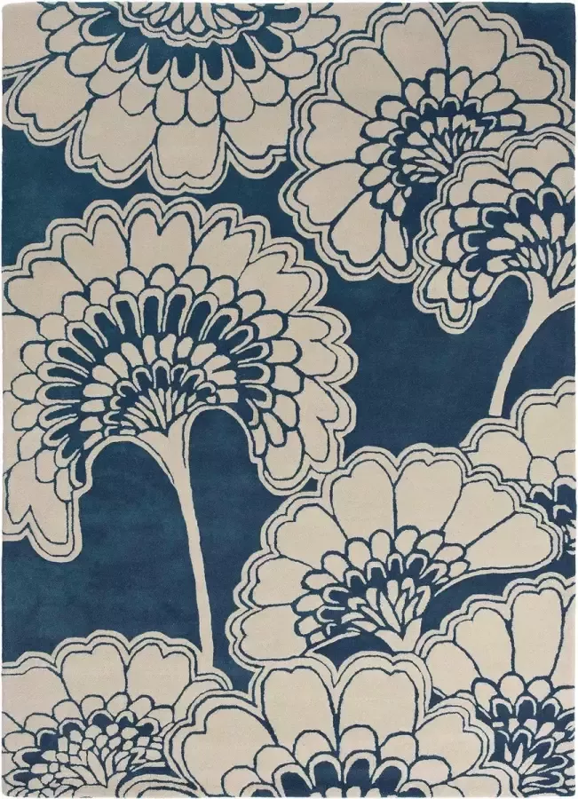 Florence Broadhurst Japanese Floral 39708 Vloerkleed 170x240 Rechthoek Laagpolig Tapijt Klassiek Beige Blauw - Foto 2