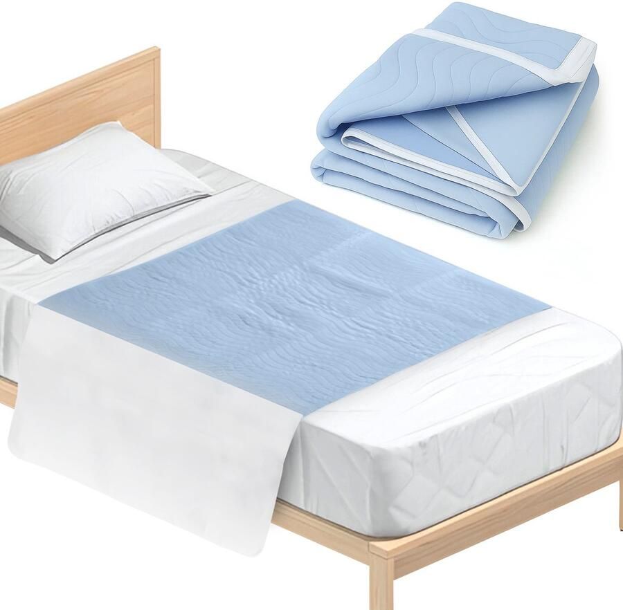 Floressa – Wasbare Incontinentie Bedonderlegger – Matras Onderlegger Matras Beschermer met Instopstroken – 85x90 cm Blauw