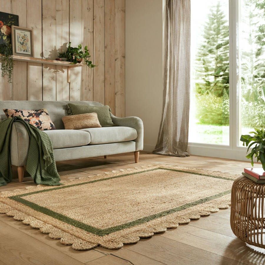 Flr Flycarpets Grace Modern Jute Laagpolig Vloerkleed Naturel Groen 120x170 cm