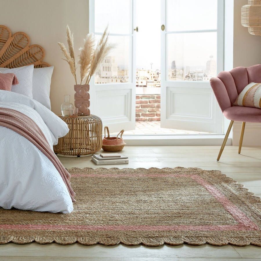 Flr Flycarpets Grace Modern Jute Laagpolig Vloerkleed Naturel Roze 120x170 cm