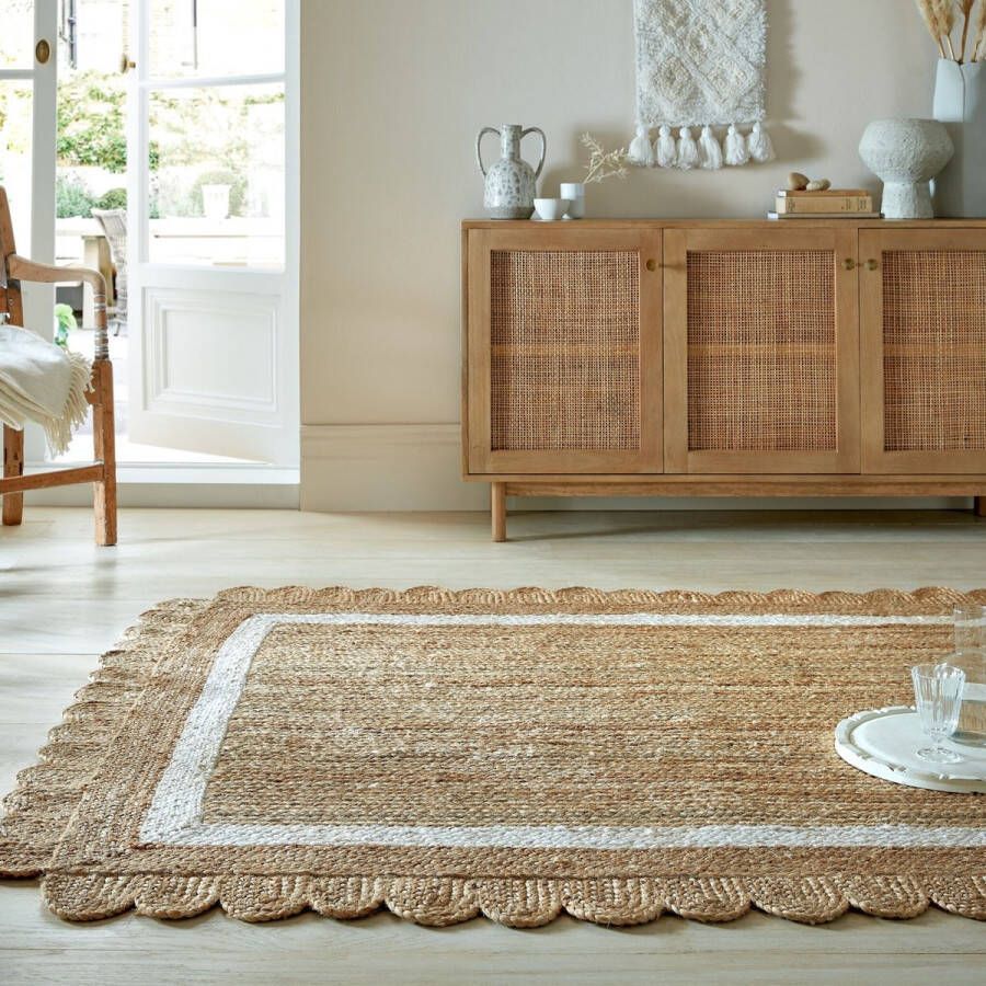 Flr Flycarpets Grace Modern Jute Laagpolig Vloerkleed Naturel Wit 160x230 cm