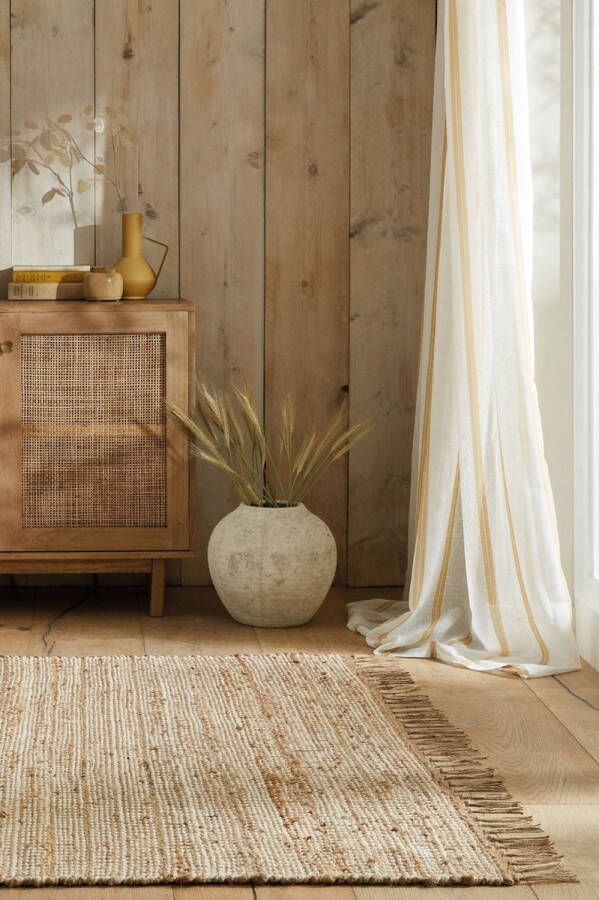 Flr Flycarpets Levi Jute Modern Laagpolig Vloerkleed Effen Naturel Beige Handgeweven 200x290 cm