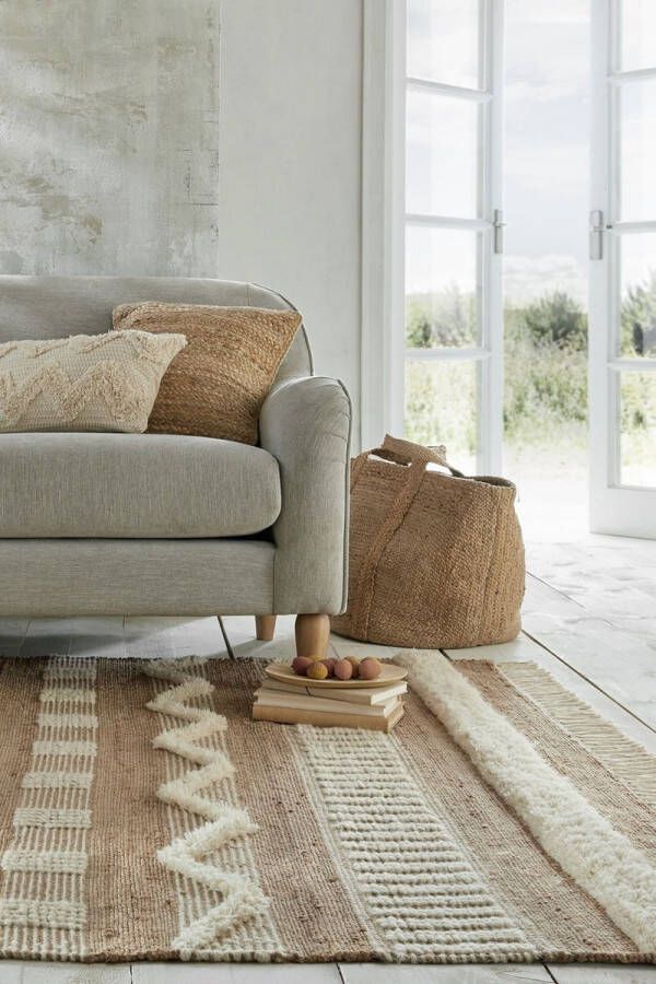 Flr Flycarpets Medina Modern Jute Laagpolig Vloerkleed Naturel Creme 120x170 cm