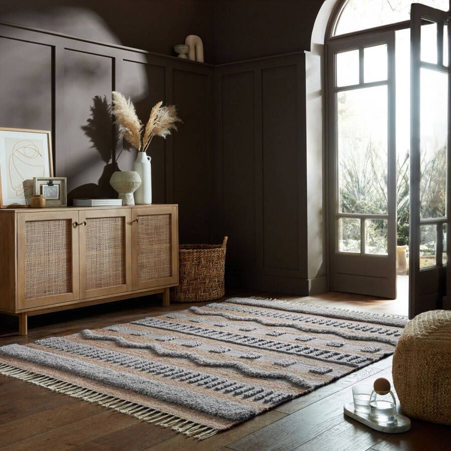 Flr Flycarpets Medina Modern Jute Laagpolig Vloerkleed Naturel Grijs 120x170 cm