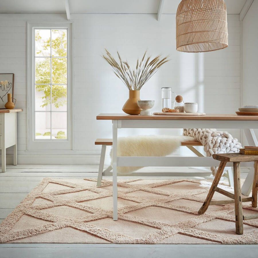 Flr Flycarpets Tessa Diamond Modern Geometrisch Laagpolig Geruit Vloerkleed Naturel 160x230 cm