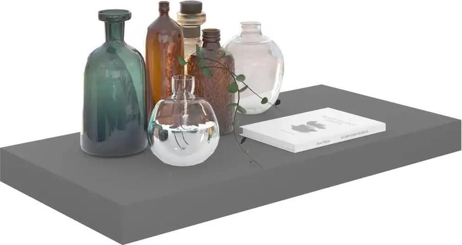 Fluux zwevende wandplak wandplank boekenplank 4stuks glanzend grijs mdf metaal montage frame LxBxH 50x23x3 8 cm