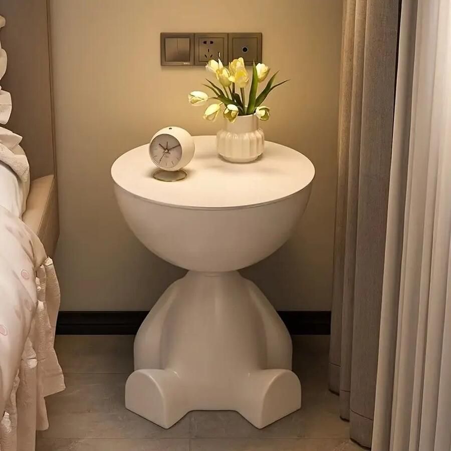 FluxGoods Moderne Beer-vormige Bijzettafel met Opbergruimte – Multifunctioneel en Stijlvol Nachtkastje Wit