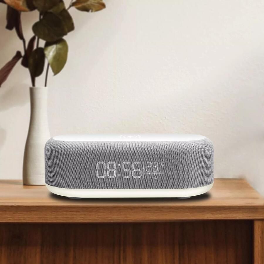 FluxGoods Multifunctionele Bureauklok met draadloze oplader wekker thermometer LED-display en nachtlampje. Perfect voor je nachtkastje of bureau. Compact stijlvol en praktisch! - Foto 2