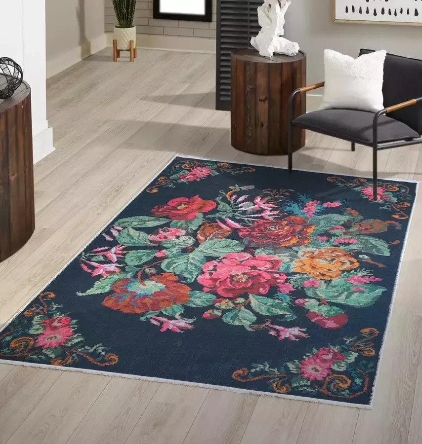 Flycarpets Adrasos Vintage Vloerkleed 120x180cm Gebloemd Zwart Multi