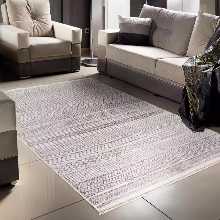 Flycarpets Agathe Modern Vloerkleed 120x170cm Crème Grijs