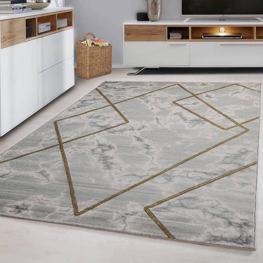 Flycarpets Alba Modern Vloerkleed 120x170cm Grijs Goud Marmer Design