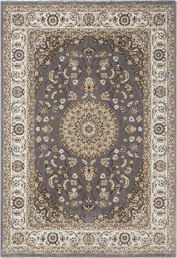 Flycarpets Klassiek Grijs Vloerkleed Alcon Oosters motief Perzisch Tapijt Woonkamer 80x150 cm