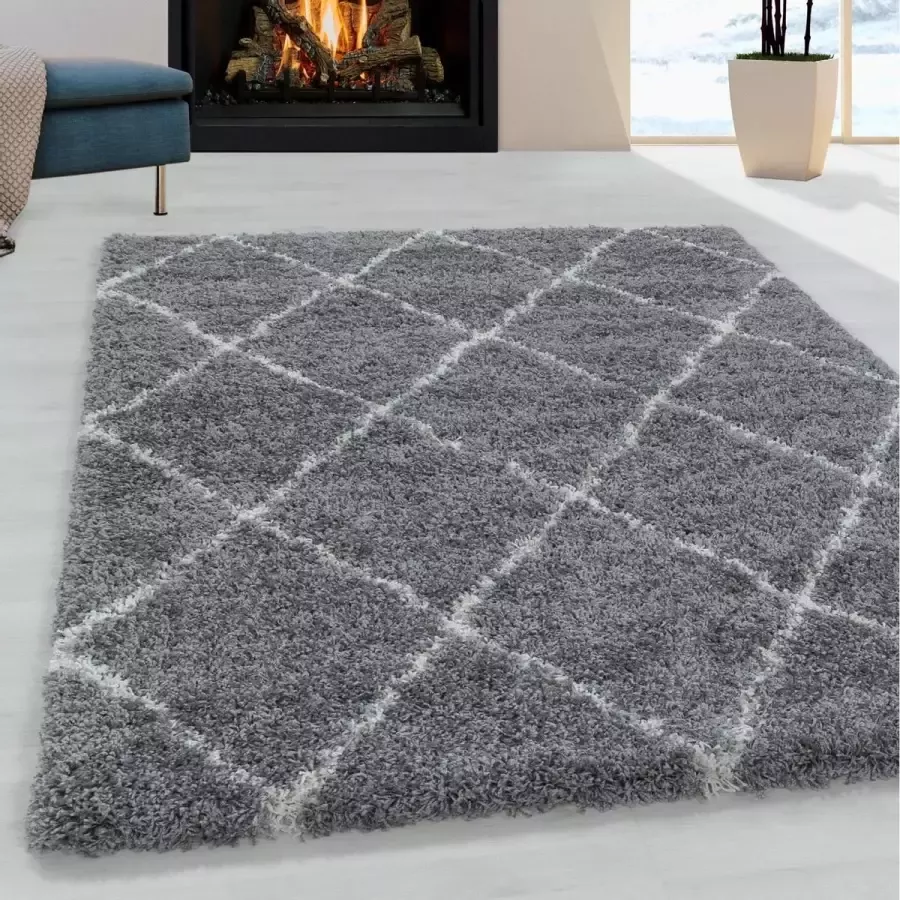 Flycarpets Azure Grijs Vloerkleed Geruit Hoogpolig Woonkamer 120x170 cm - Foto 1