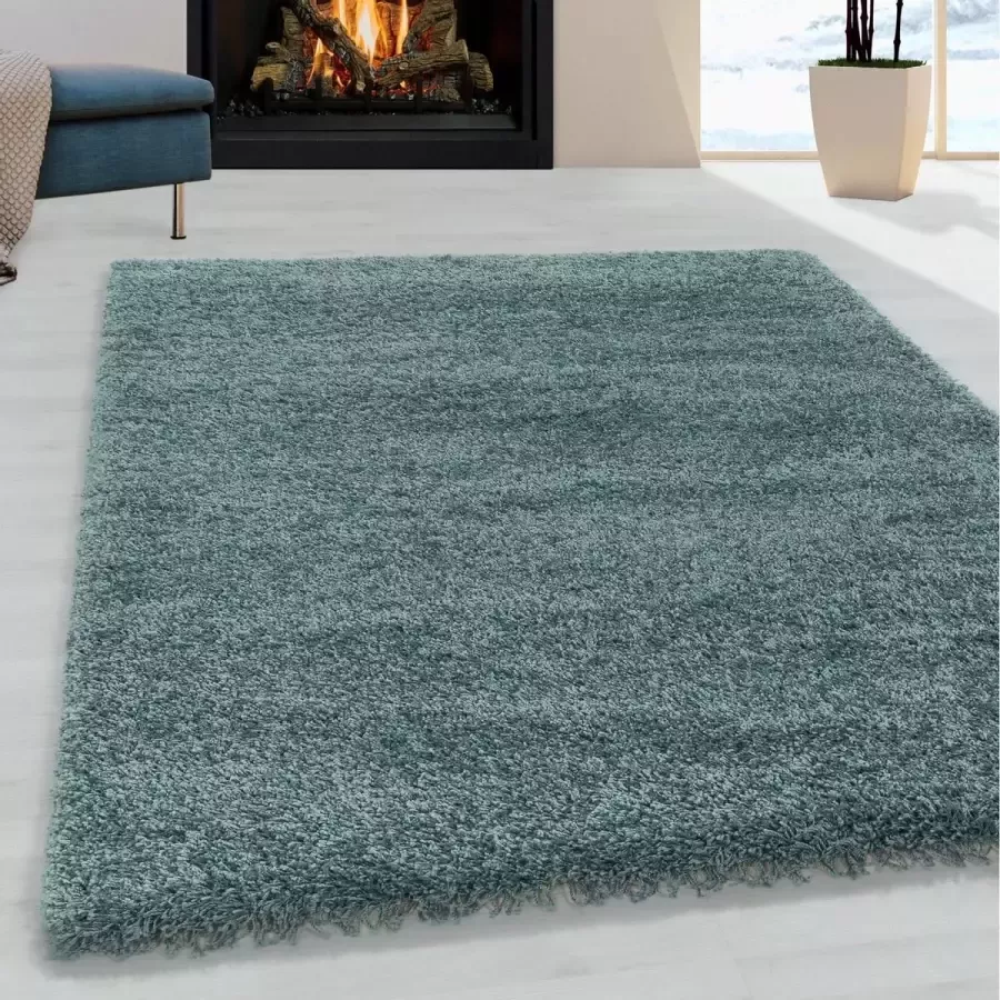 FlyCarpets Azure Hoogpolig Aqua Blauw Vloerkleed Effen 120x170 cm