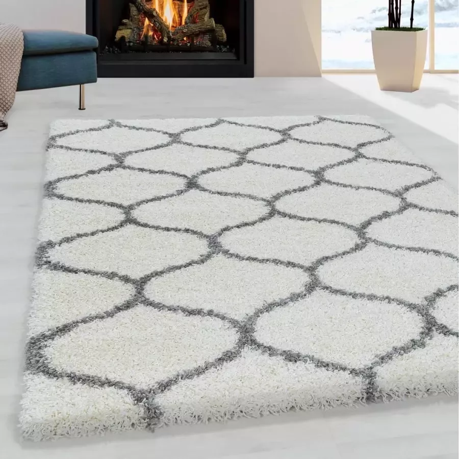 Flycarpets Azure Vloerkleed Crème Grijs Berber Motief Hoogpolig 200x290 cm