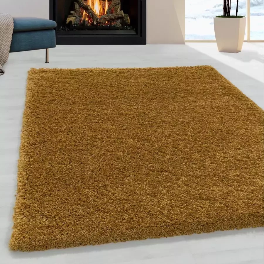 Flycarpets Azure Vloerkleed Goud Effen Hoogpolig 160x230 cm