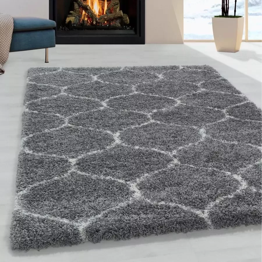 Flycarpets Azure Vloerkleed Grijs Berber Motief Hoogpolig 120x170 cm