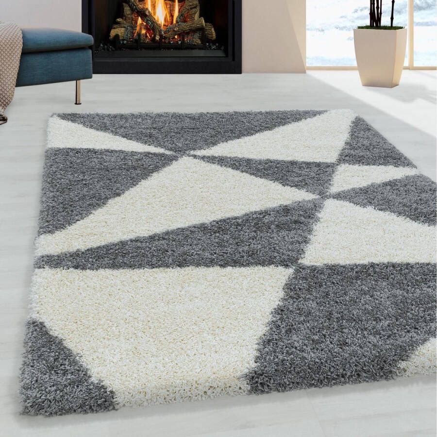 Flycarpets Azure Vloerkleed Grijs Geo Motief Hoogpolig 160x230 cm