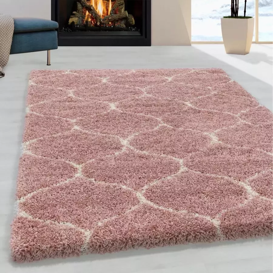 Flycarpets Azure Vloerkleed Roze Berber Motief Hoogpolig 160x230 cm