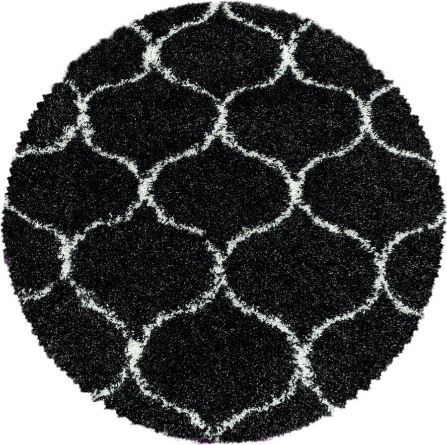 Flycarpets Azure Rond Vloerkleed Berber Motief Antraciet Wit Hoogpolig Woonkamer 200x200 cm