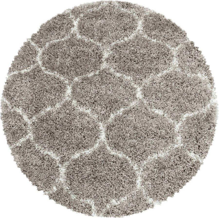 Flycarpets Azure Rond Vloerkleed Berber Motief Beige Crème Hoogpolig Woonkamer 120x120 cm