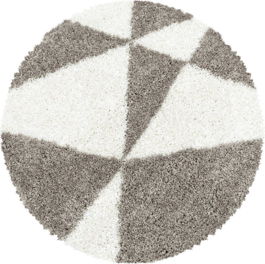 flycarpets Azure Rond Vloerkleed Geo Beige Crème Hoogpolig 120x120 cm