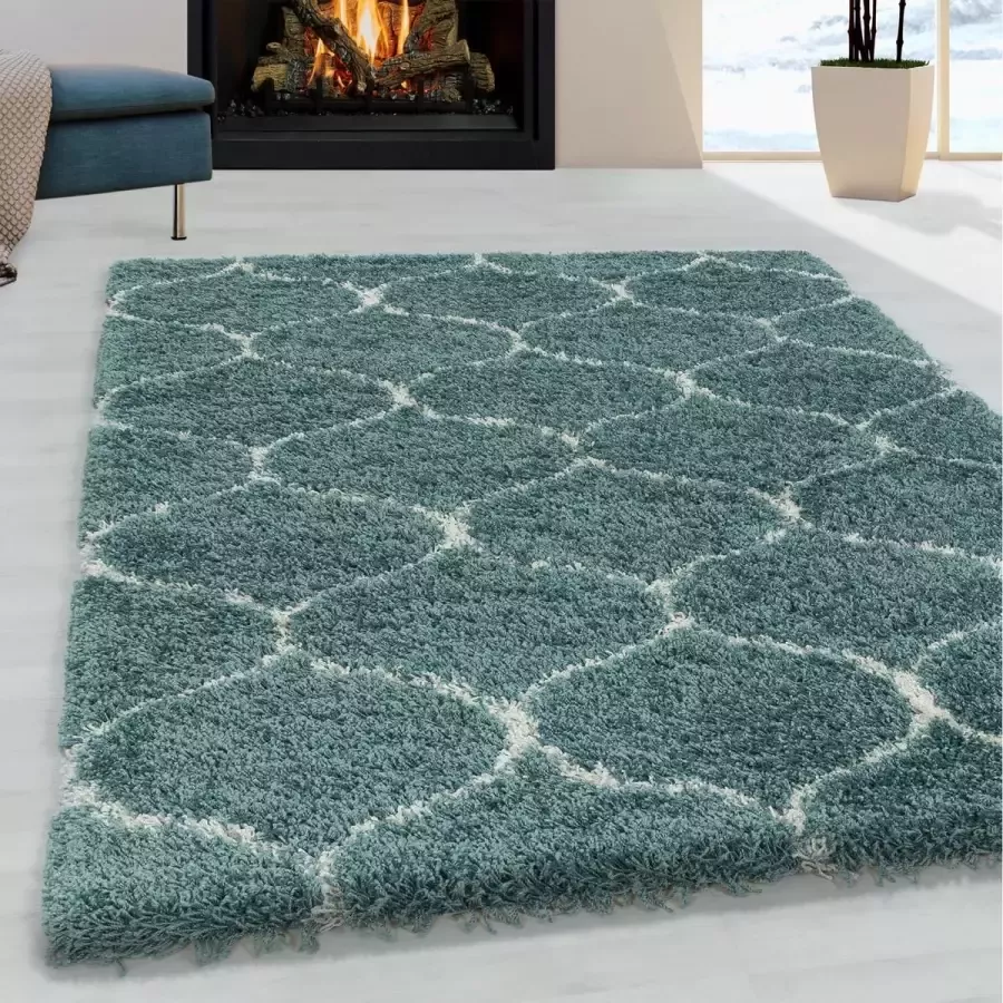 FlyCarpets Azure Hoogpolig Blauw Vloerkleed 120x170 cm