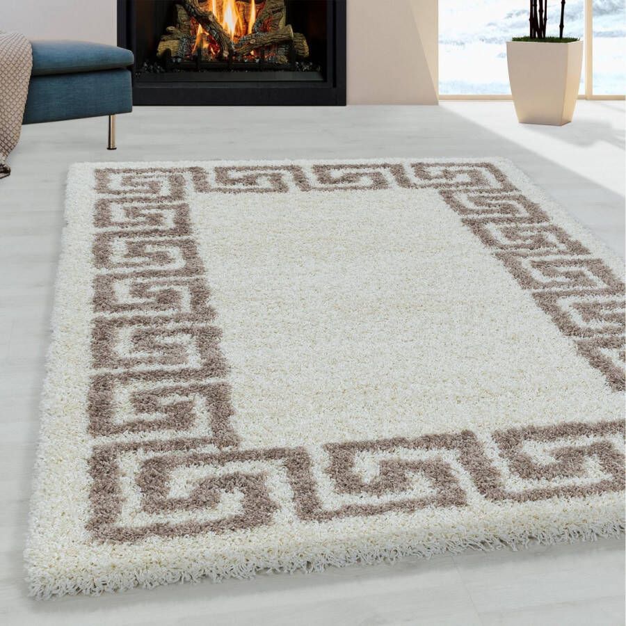 flycarpets Azure Vloerkleed 120x170cm Grieks Design Cream Beige Hoogpolig