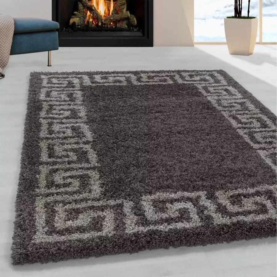 Flycarpets Azure Vloerkleed 120x170cm Grieks Design Taupe- Hoogpolig