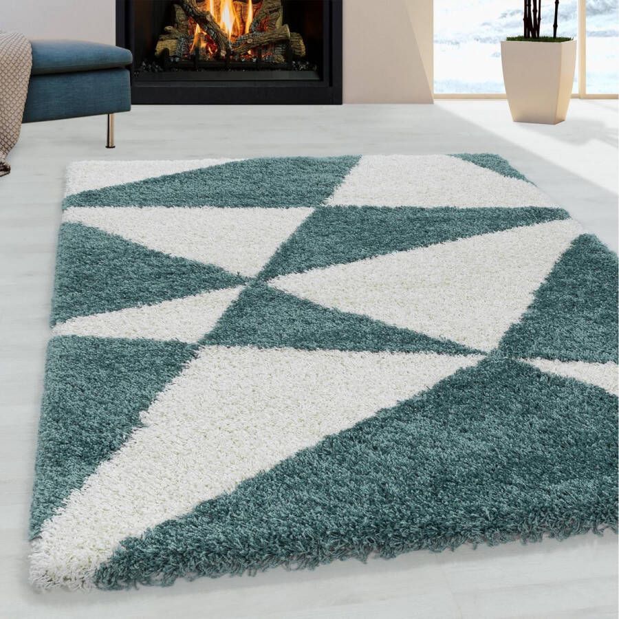 flycarpets Azure Vloerkleed 160x230cm Blauw Geo Hoogpolig