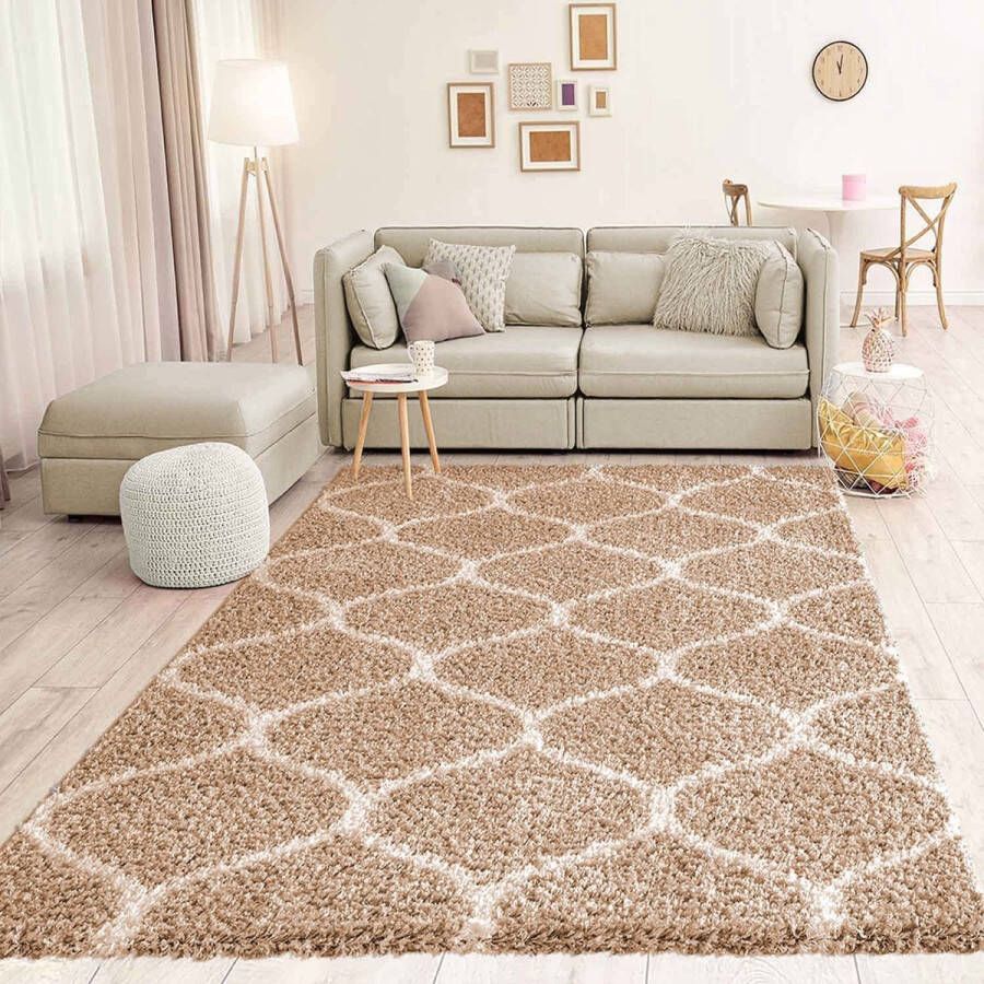 flycarpets Azure Vloerkleed Beige Crème Hoogpolig 140x200 cm