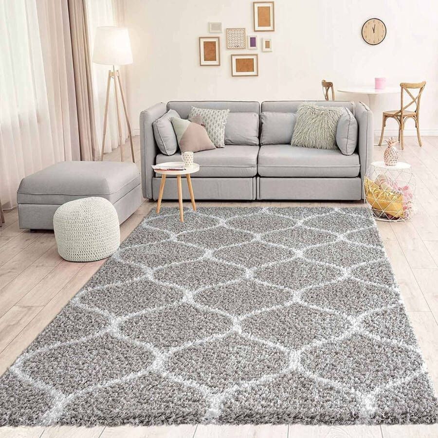 flycarpets Azure Vloerkleed Grijs Hoogpolig Woonkamer 140x200 cm