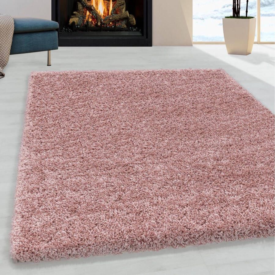 FlyCarpets Azure Hoogpolig Roze Vloerkleed Effen 200x290 cm