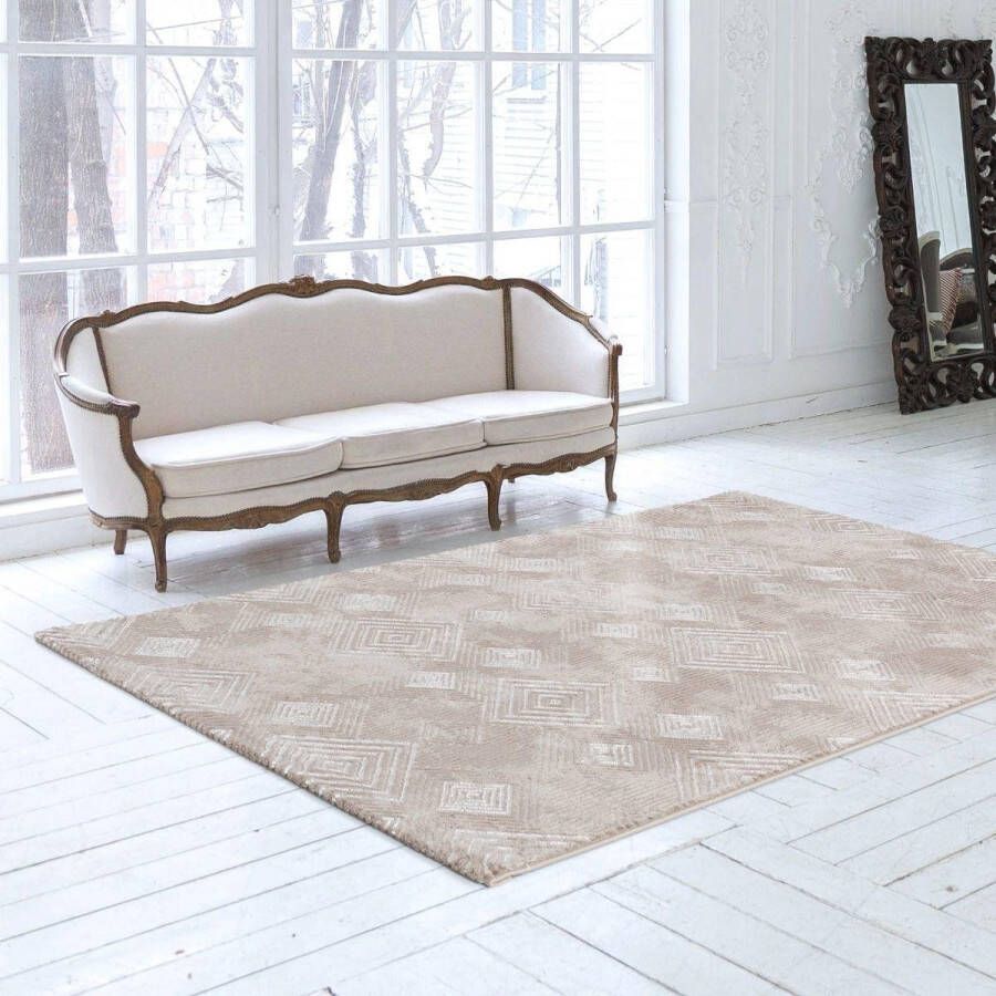 flycarpets Balos Geruit Vintage Vloerkleed 120x170cm Beige