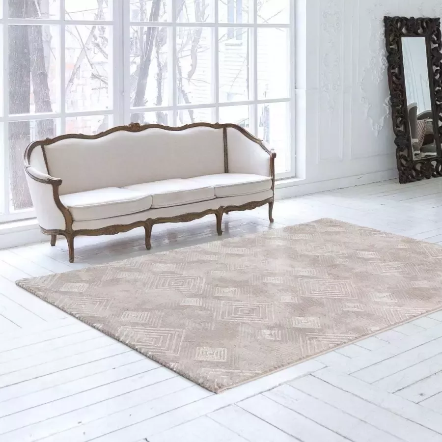 Flycarpets Balos Geruit Vintage Vloerkleed 120x170cm Beige