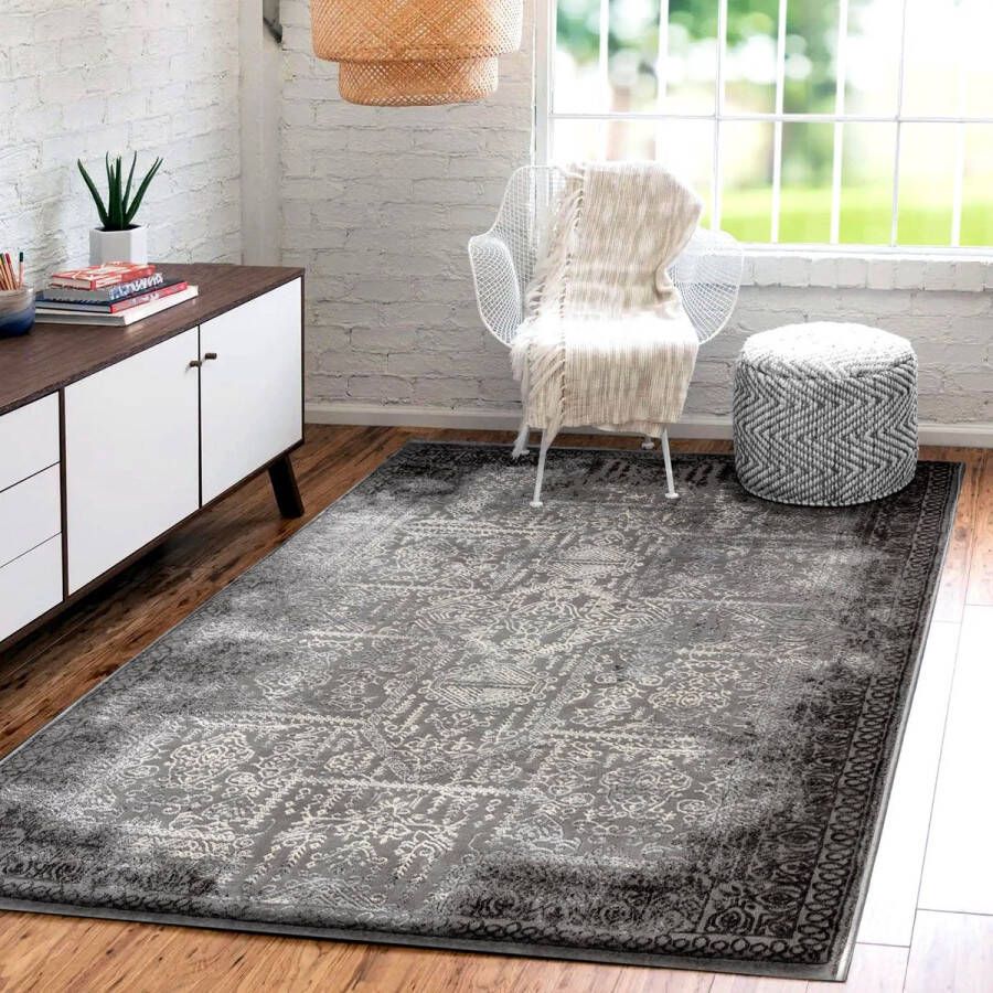 Flycarpets Balos Vintage Geruit Vloerkleed Grijs 160x230 cm