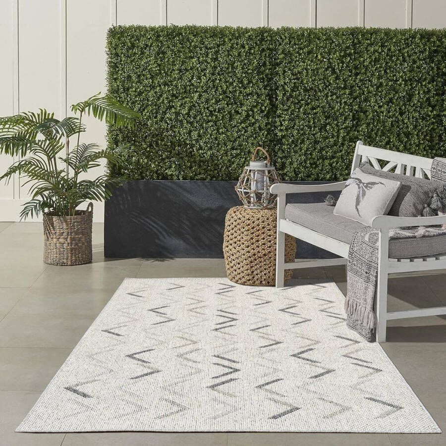 flycarpets Belize Vloerkleed Buitenkleed Binnen & Buiten Crème Grijs Laagpolig 120x170 cm