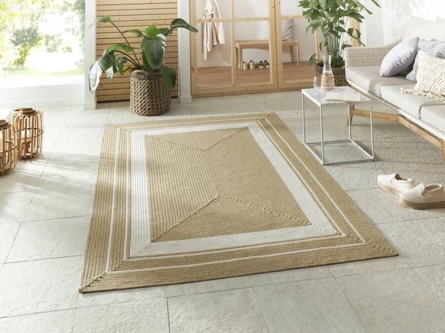 Flycarpets Binnen & Buitenkleed vloerkleed Trenzado Beige Creme 200x200 cm