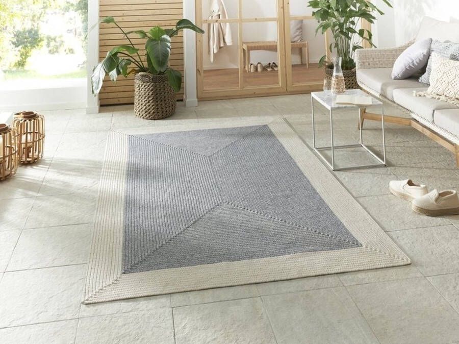 Flycarpets Binnen & Buitenkleed vloerkleed Trenzado Grijs Creme 200x200 cm